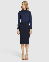 ANGEL FRENCH CUFF STRETCH SHIRT NAVY