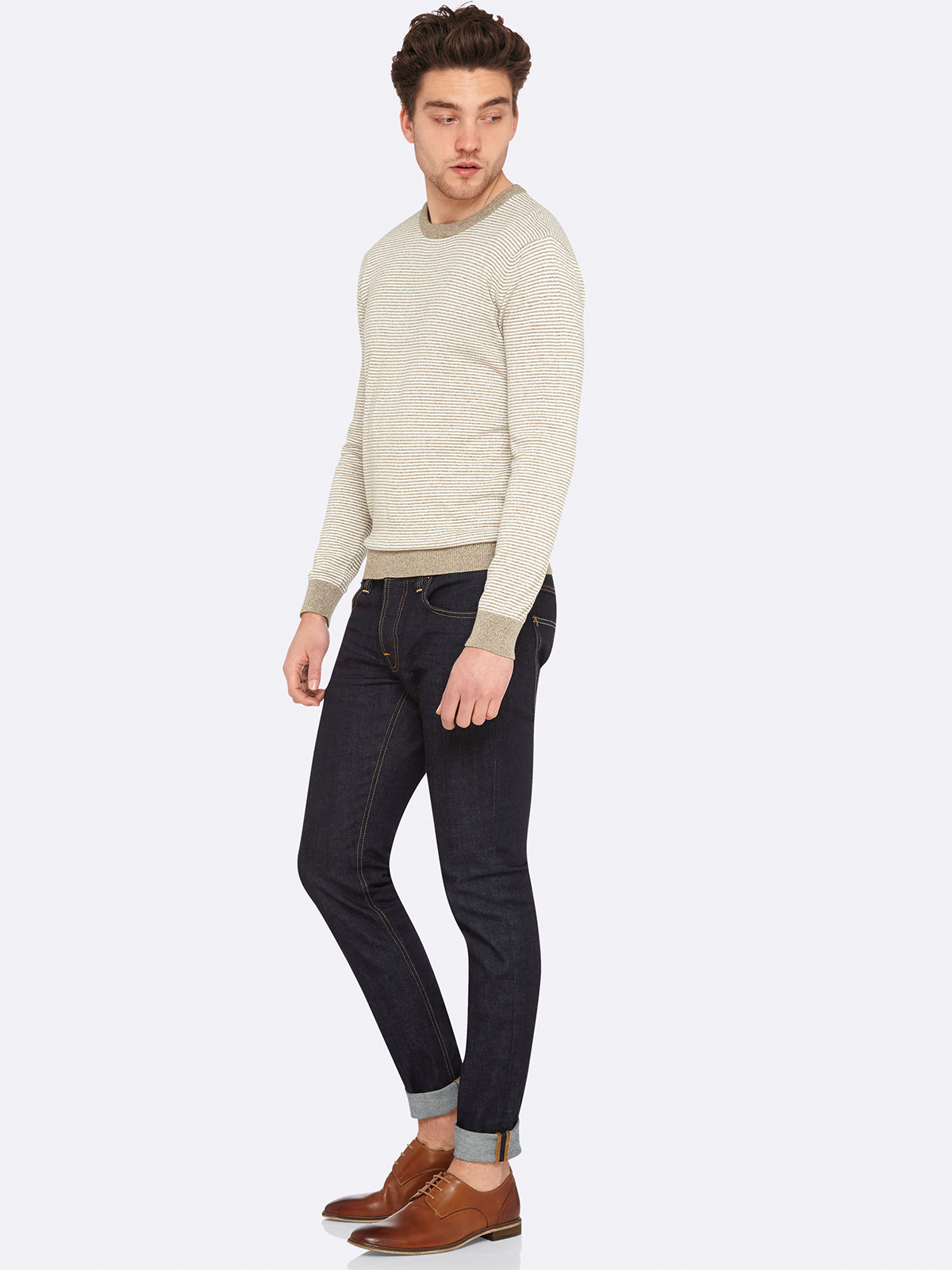 ROBBIE STRIPED KNIT PULLOVER GREY