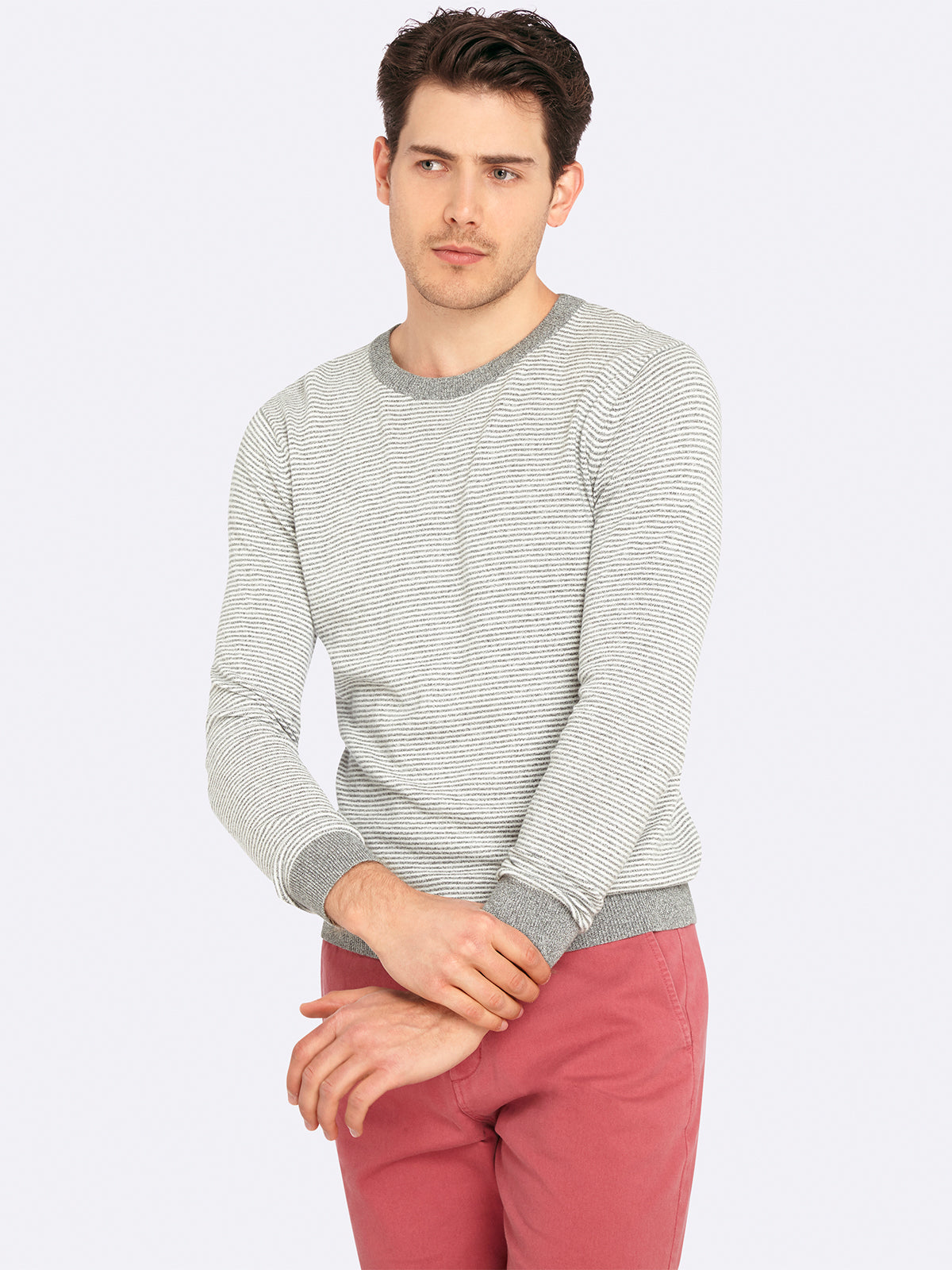 ROBBIE STRIPED KNIT PULLOVER GREY