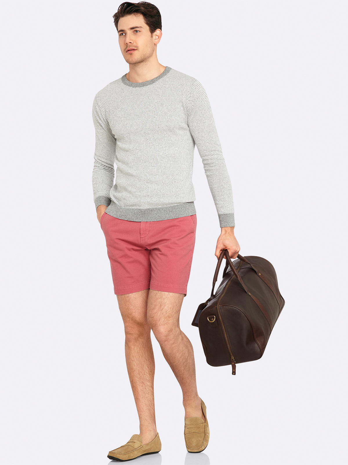 ROBBIE STRIPED KNIT PULLOVER GREY