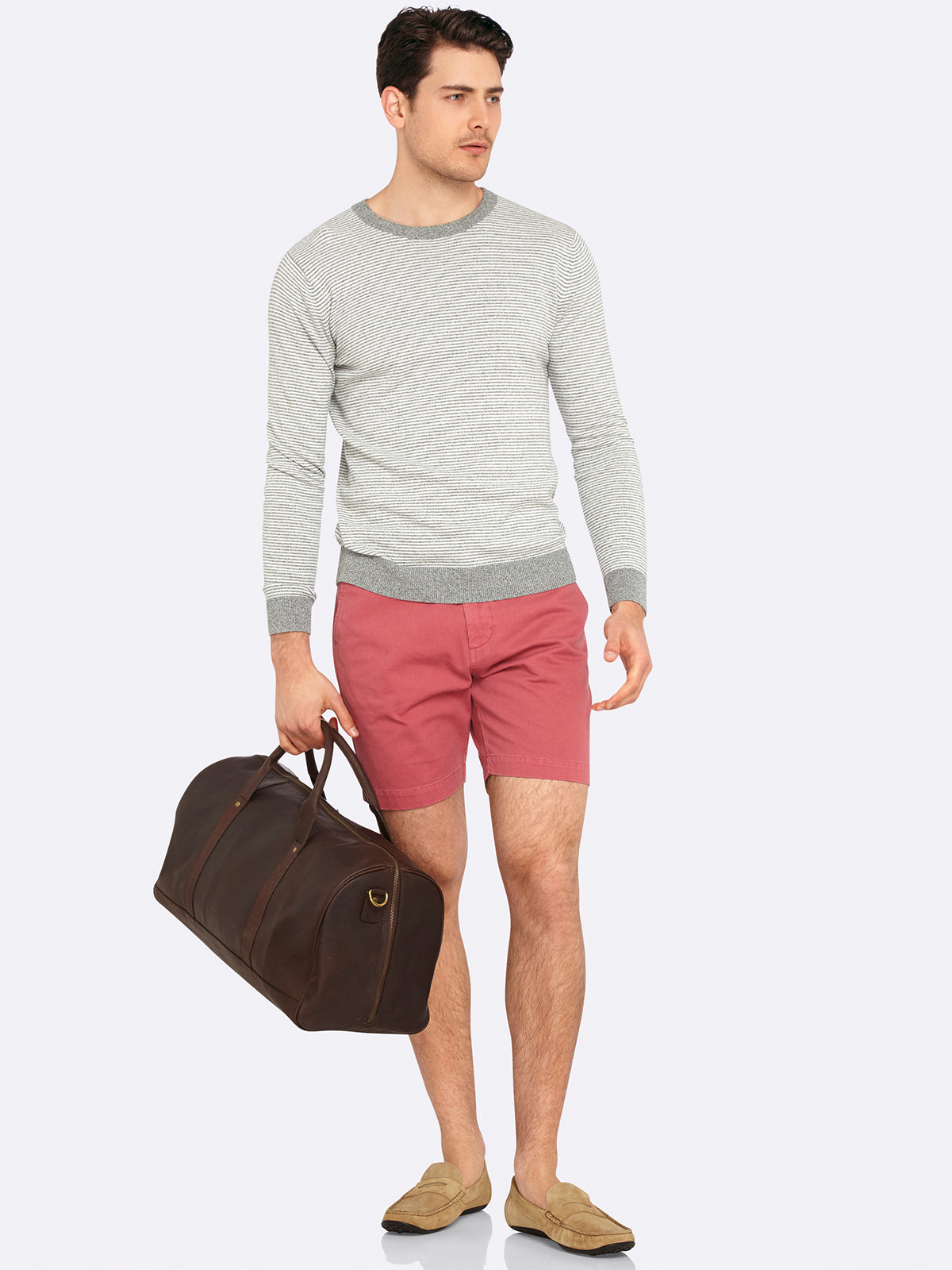 ROBBIE STRIPED KNIT PULLOVER GREY