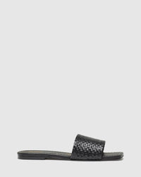 AYLA WOVEN LEATHR SLIDE BLACK
