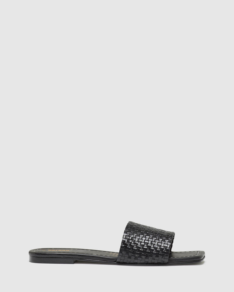 AYLA WOVEN LEATHR SLIDE BLACK