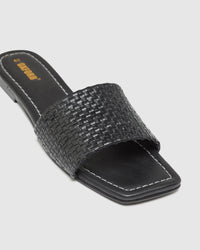 AYLA WOVEN LEATHR SLIDE BLACK