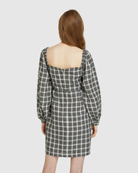 CILLY CHECK LINEN MINI DRESS GREY