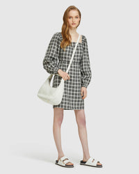 CILLY CHECK LINEN MINI DRESS GREY