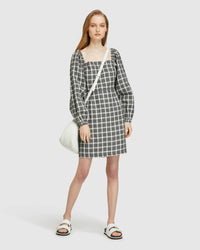 CILLY CHECK LINEN MINI DRESS GREY