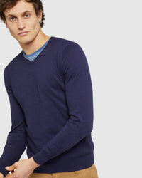 COTTON CASHMERE V-NECK PULLOVER