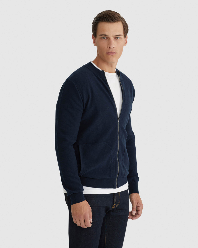 RYAN COTTON BLEND KNIT ZIP TOP MENS KNITWEAR