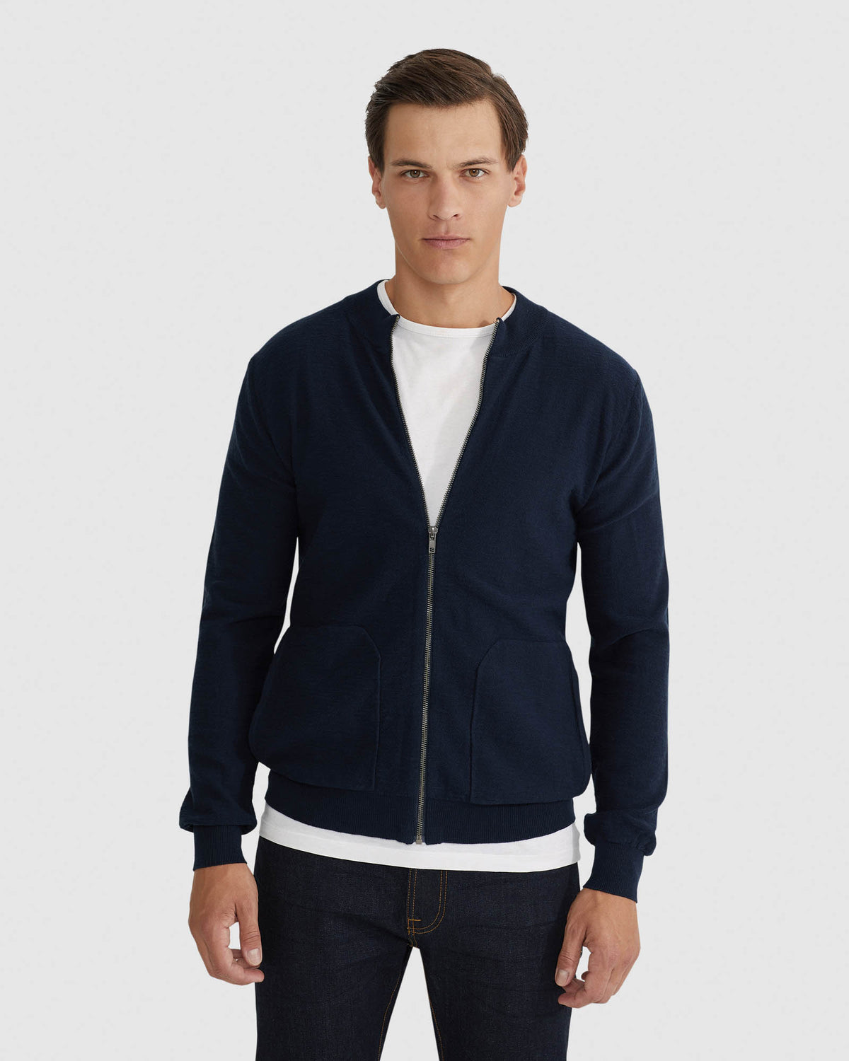 RYAN COTTON BLEND KNIT ZIP TOP MENS KNITWEAR