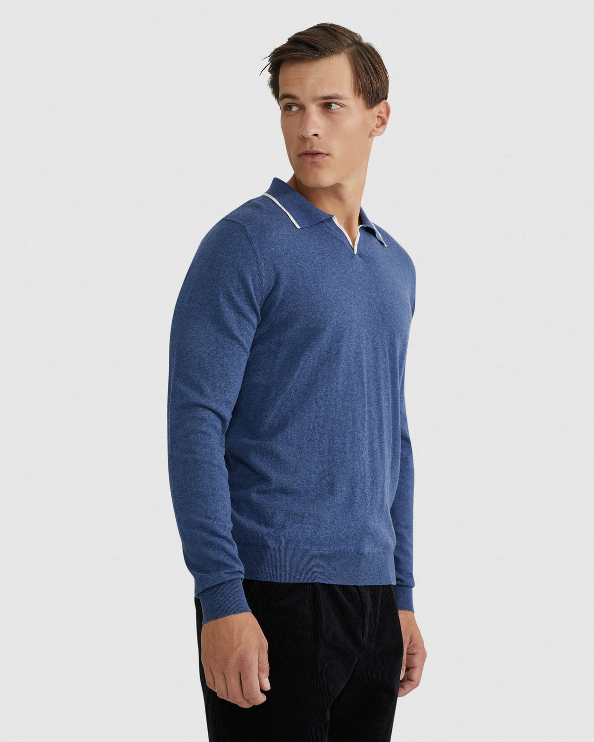 REISS TIPPING COLLAR LONG SLEEVE KNIT POLO MENS KNITWEAR