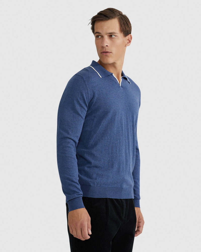 REISS TIPPING COLLAR LONG SLEEVE KNIT POLO MENS KNITWEAR