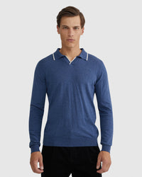 REISS TIPPING COLLAR LONG SLEEVE KNIT POLO MENS KNITWEAR