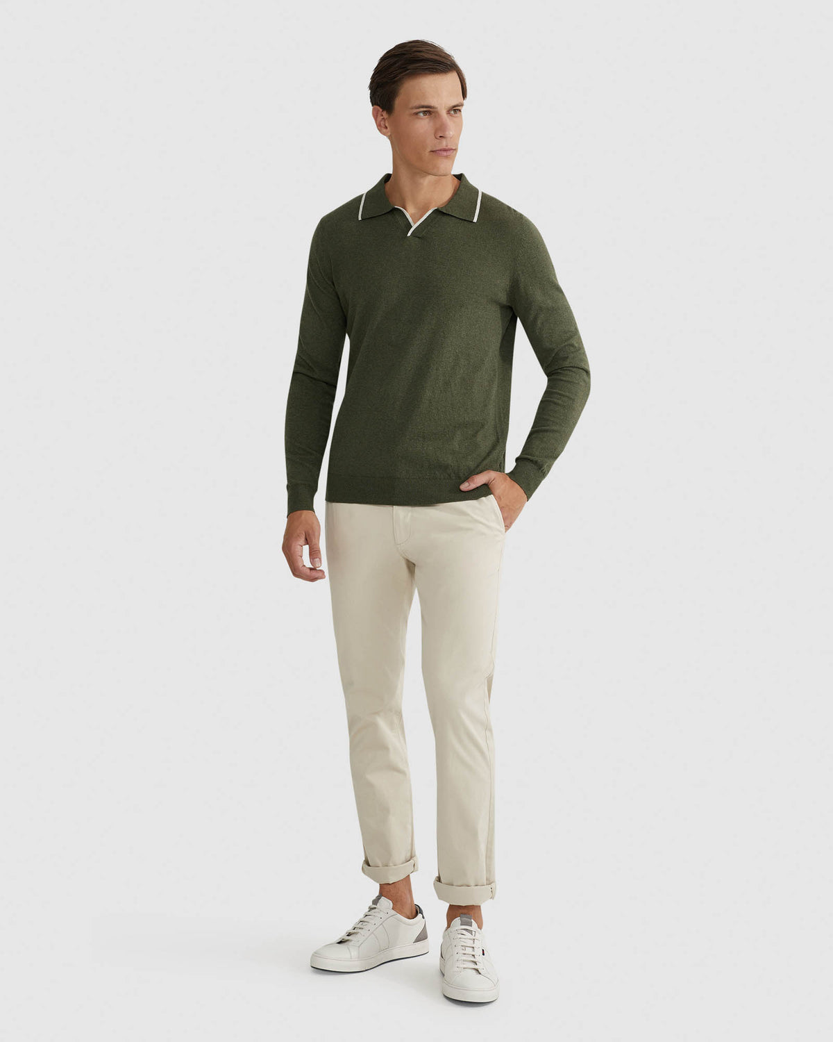 REISS TIPPING COLLAR LONG SLEEVE KNIT POLO MENS KNITWEAR