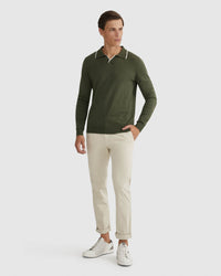 REISS TIPPING COLLAR LONG SLEEVE KNIT POLO MENS KNITWEAR