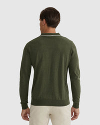 REISS TIPPING COLLAR LONG SLEEVE KNIT POLO MENS KNITWEAR