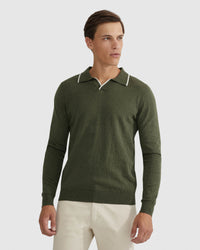 REISS TIPPING COLLAR LONG SLEEVE KNIT POLO MENS KNITWEAR