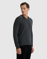 REISS TIPPING COLLAR LONG SLEEVE KNIT POLO MENS KNITWEAR