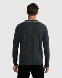 REISS TIPPING COLLAR LONG SLEEVE KNIT POLO MENS KNITWEAR