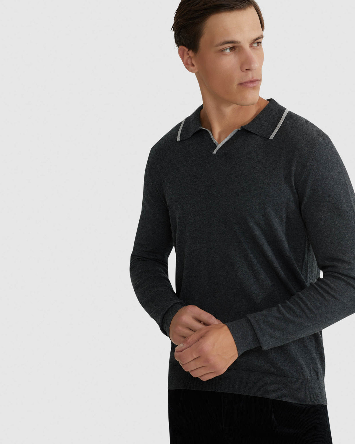 REISS TIPPING COLLAR LONG SLEEVE KNIT POLO MENS KNITWEAR