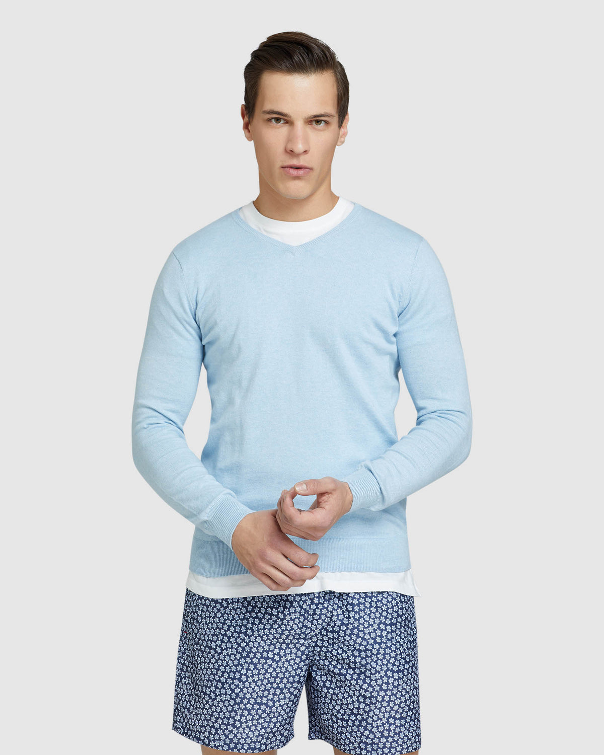 COTTON CASHMERE V-NECK PULLOVER