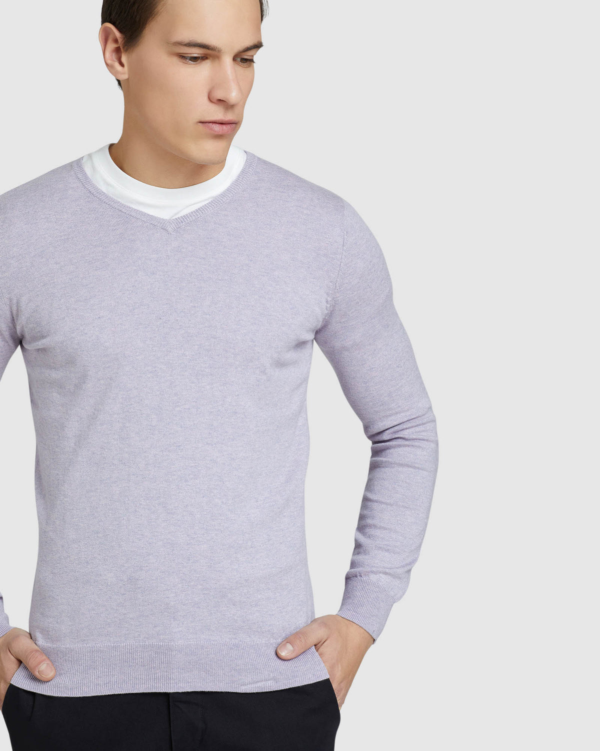 COTTON CASHMERE V-NECK PULLOVER