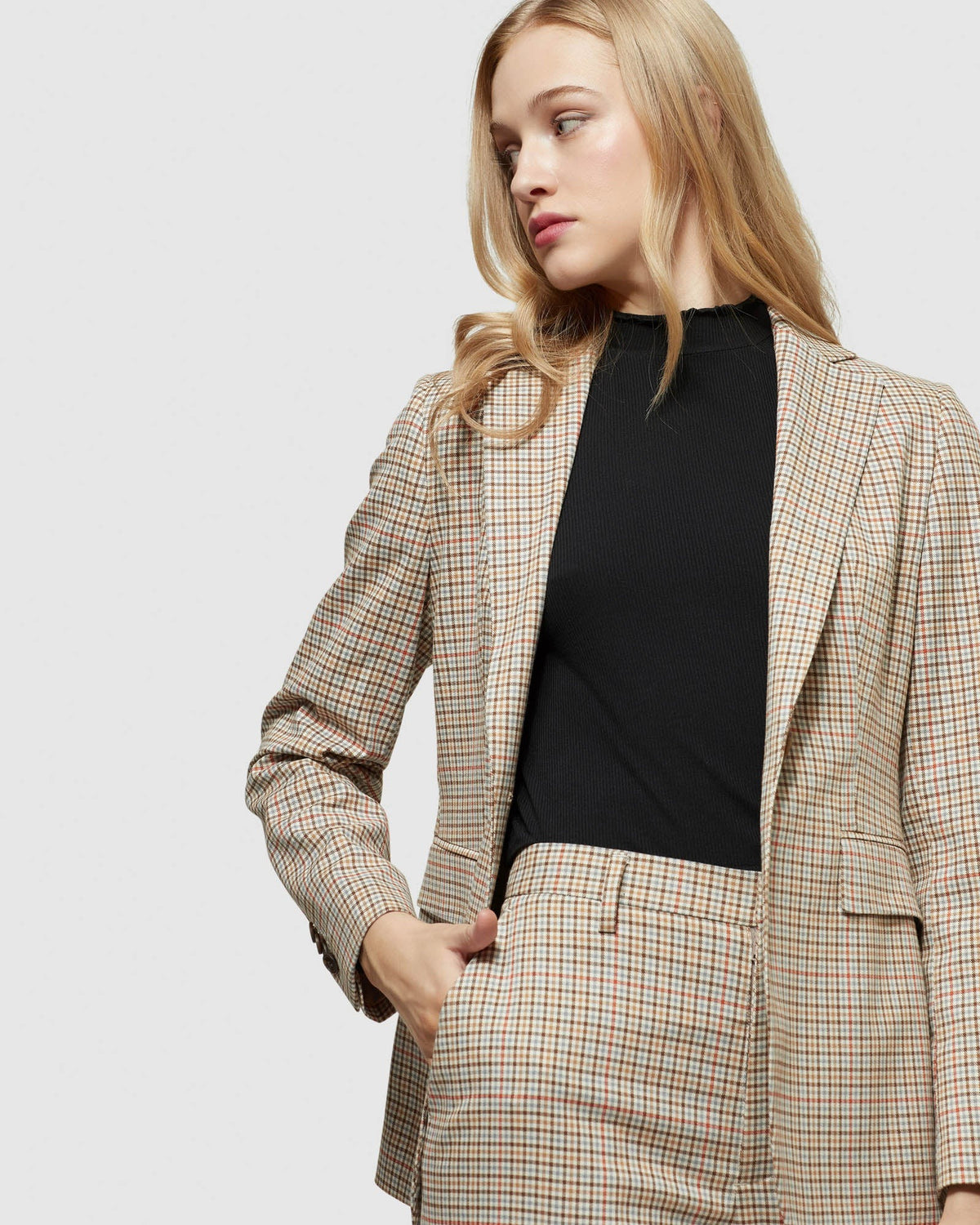 LOLA STRETCH ECO CHECKED BLAZER WOMENS SUITS JKTS COATS