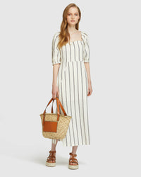 MAX STRIPED LINEN BLEND DRESS