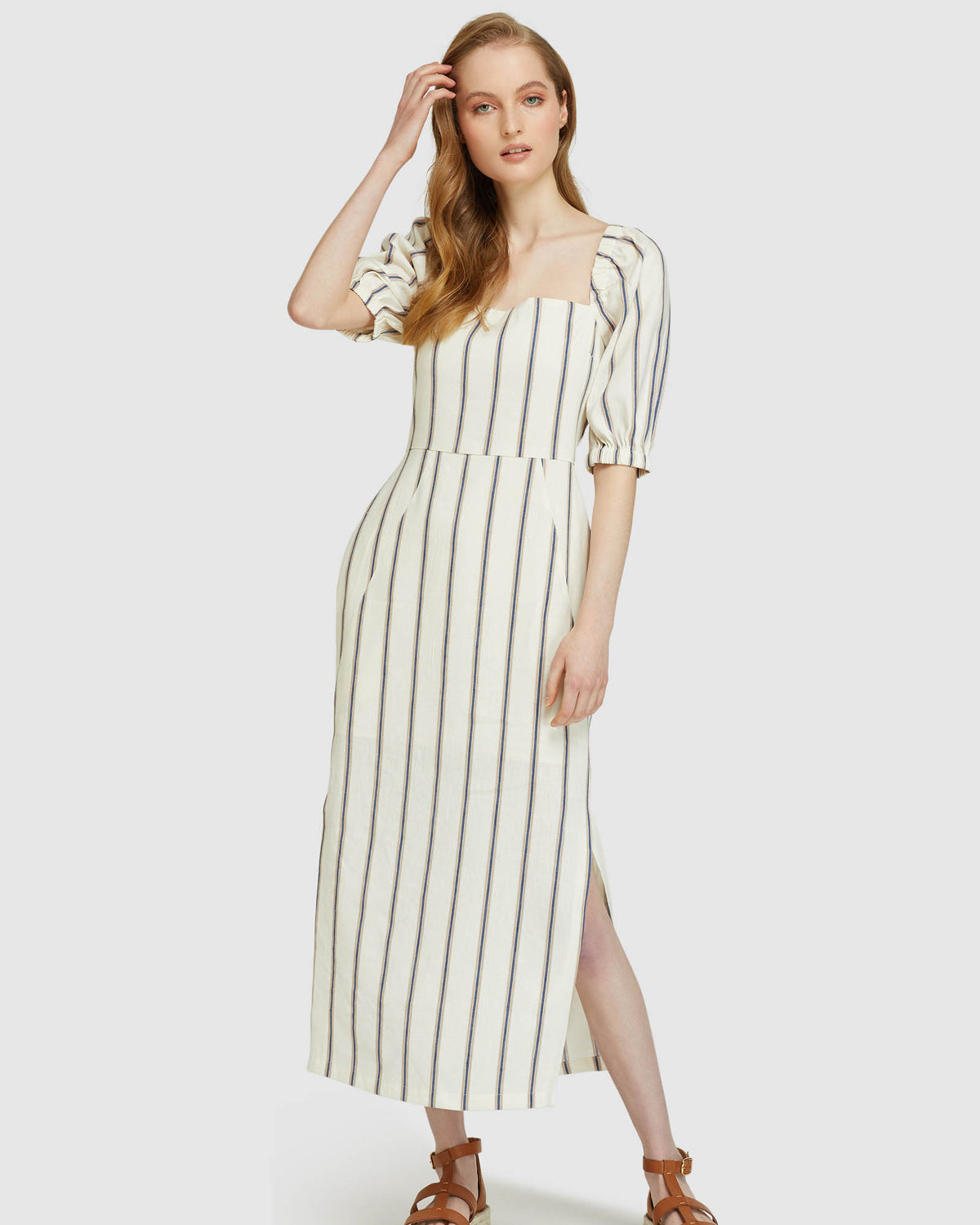 MAX STRIPED LINEN BLEND DRESS