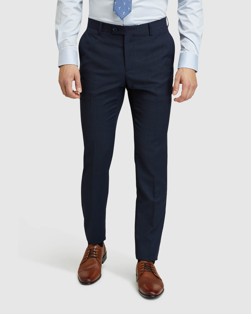 HOPKINS WOOL RICH CHECK SUIT PANTS NAVY