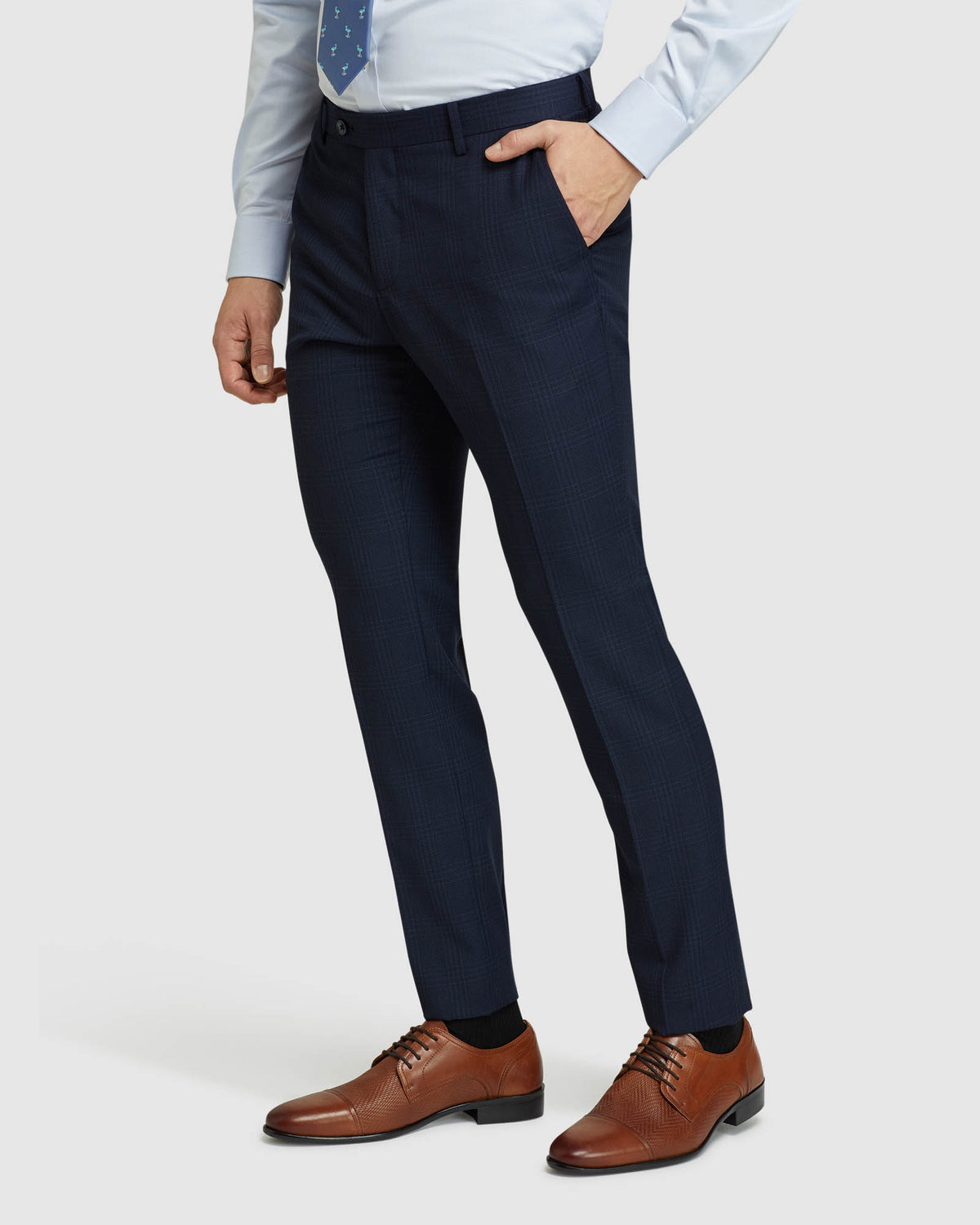 HOPKINS WOOL RICH CHECK SUIT PANTS NAVY
