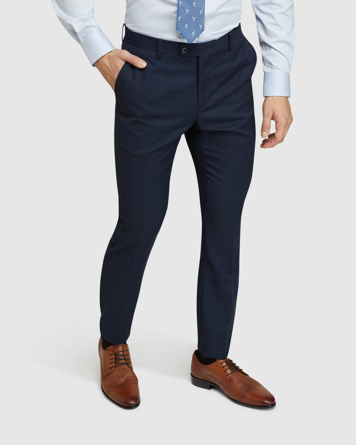 HOPKINS WOOL RICH CHECK SUIT PANTS NAVY