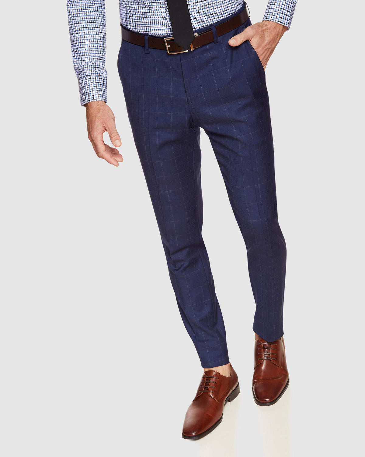 BYRON WOOL STRETCH CHECK TROUSERS