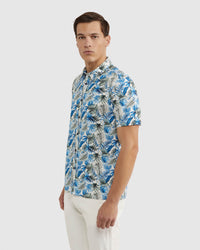 LEYTON LINEN COTTON PRINT SHORT SLEEVE SHIRT MENS SHIRTS