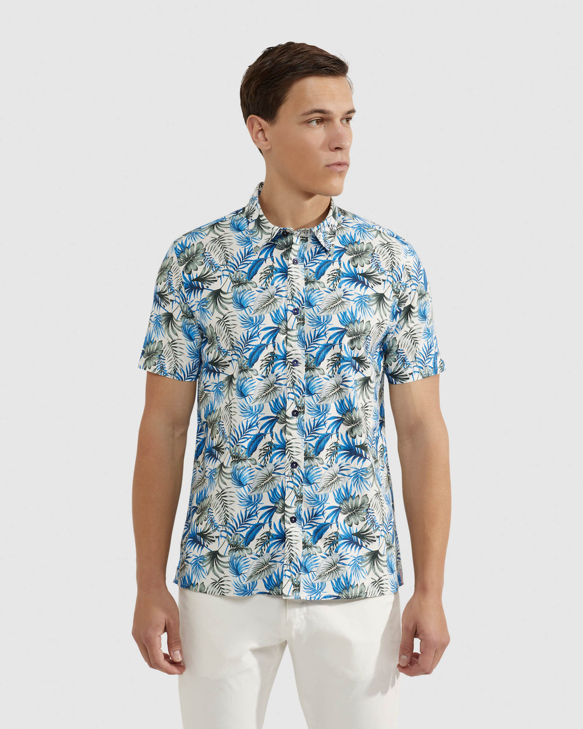 LEYTON LINEN COTTON PRINT SHORT SLEEVE SHIRT MENS SHIRTS