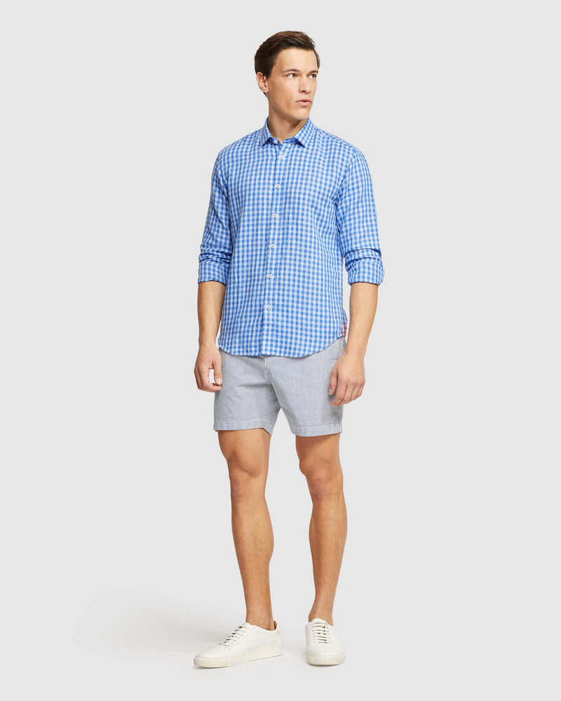 KENTON LINEN BLEND CHECKED SHIRT MENS SHIRTS