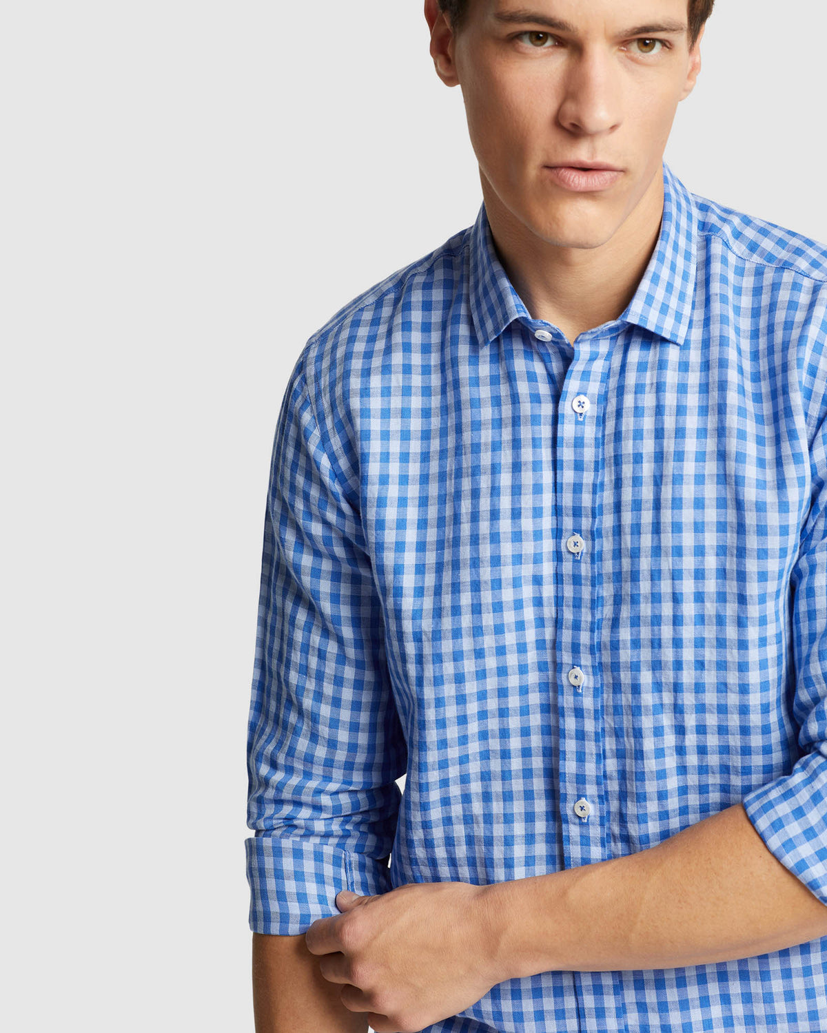 KENTON LINEN BLEND CHECKED SHIRT MENS SHIRTS