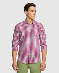 KENTON LINEN BLEND CHECKED SHIRT MENS SHIRTS