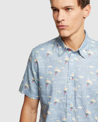 LEYTON LINEN COTTON PRTD SHORT SLEEVE SHIRT - AVAILABLE ~ 1-2 weeks MENS SHIRTS