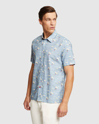 LEYTON LINEN COTTON PRTD SHORT SLEEVE SHIRT - AVAILABLE ~ 1-2 weeks MENS SHIRTS