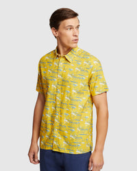 LEYTON LINEN COTTON PRTD SHORT SLEEVE SHIRT MENS SHIRTS