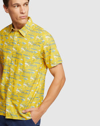 LEYTON LINEN COTTON PRTD SHORT SLEEVE SHIRT MENS SHIRTS