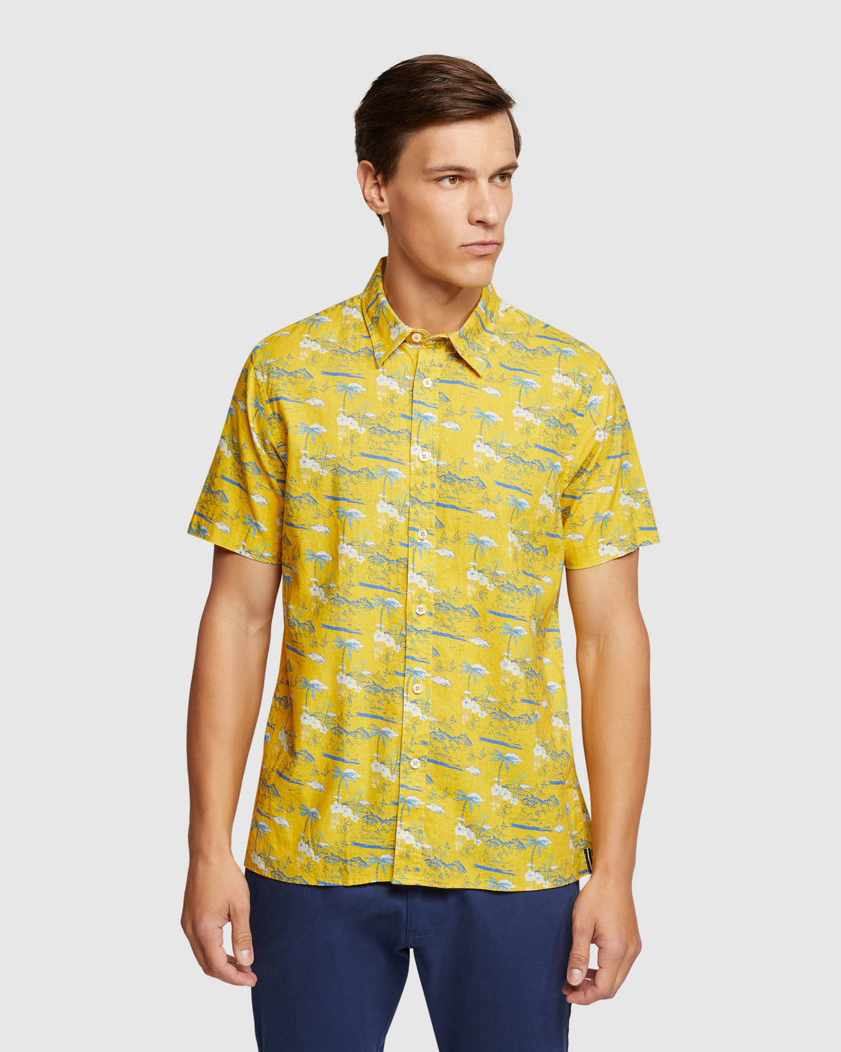 LEYTON LINEN COTTON PRTD SHORT SLEEVE SHIRT MENS SHIRTS