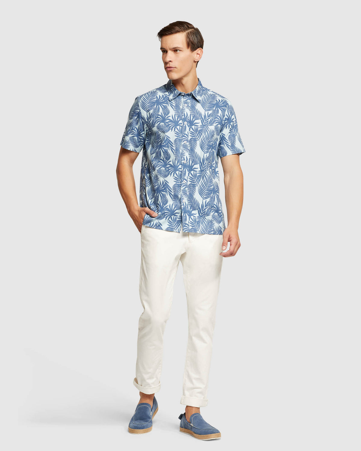 LEYTON LINEN COTTON PRTD SHORT SLEEVE SHIRT MENS SHIRTS