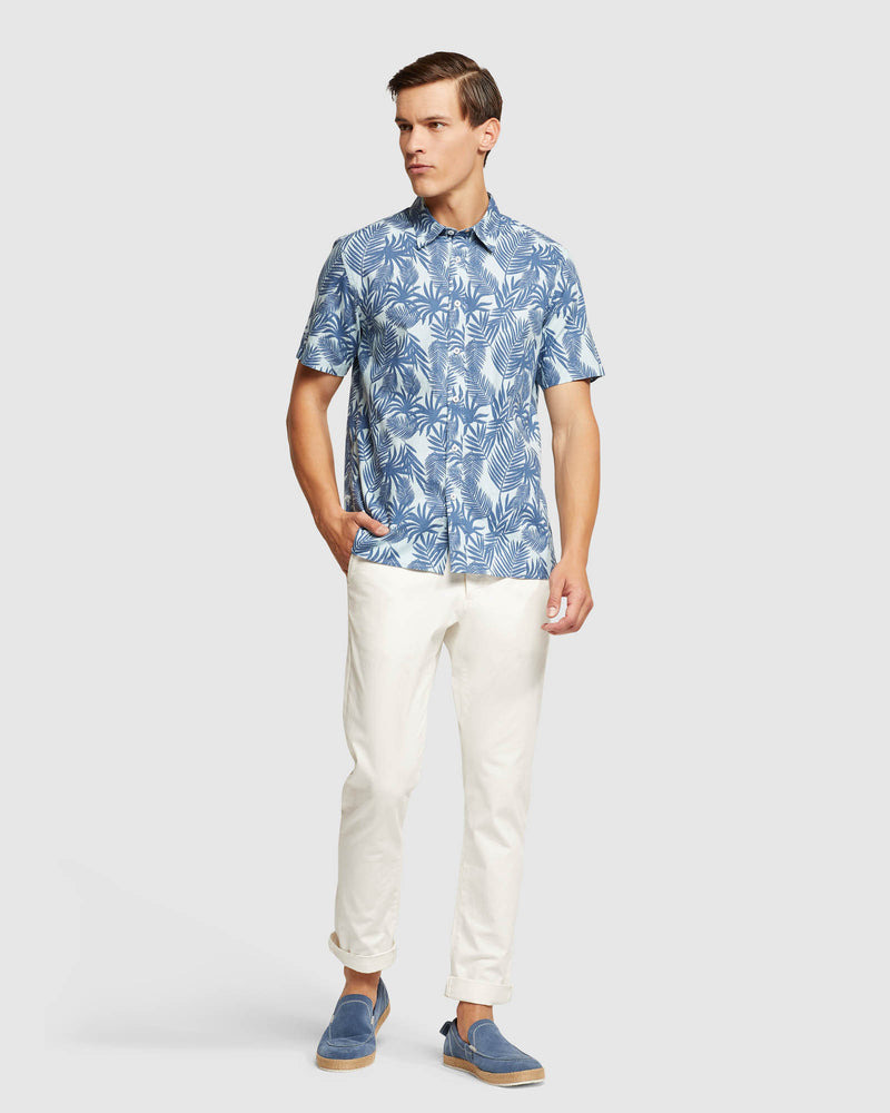 LEYTON LINEN COTTON PRTD SHORT SLEEVE SHIRT MENS SHIRTS