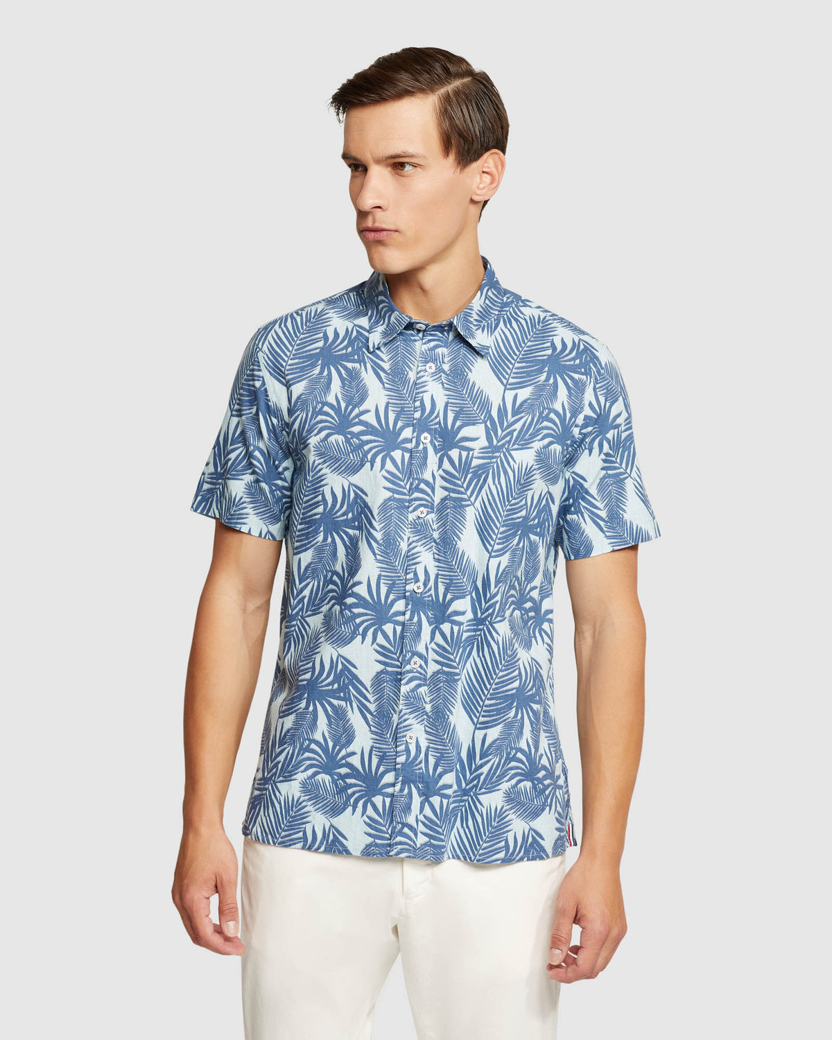 LEYTON LINEN COTTON PRTD SHORT SLEEVE SHIRT MENS SHIRTS