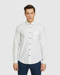STRATTON OXFORD WEAVE PRINTED SHIRT WHITE/NAVY
