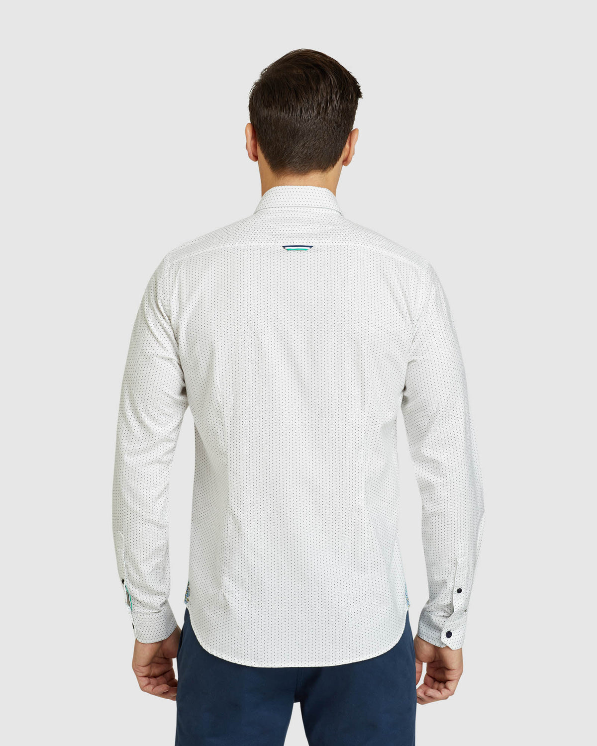 STRATTON OXFORD WEAVE PRINTED SHIRT WHITE/NAVY