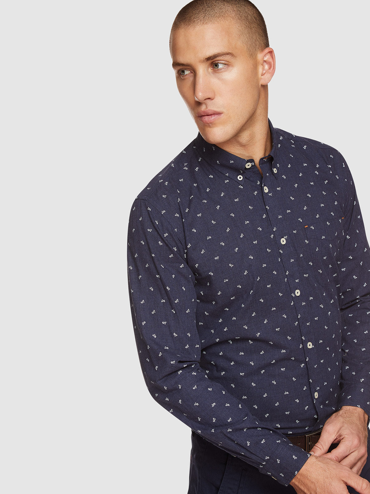 UXBRIDGE MOPPED BIKE PRINTED SHIRT NAVY/WHITE
