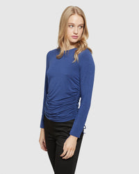 TWIGGY GATHERED SIDE T-SHIRT WOMENS TOPS